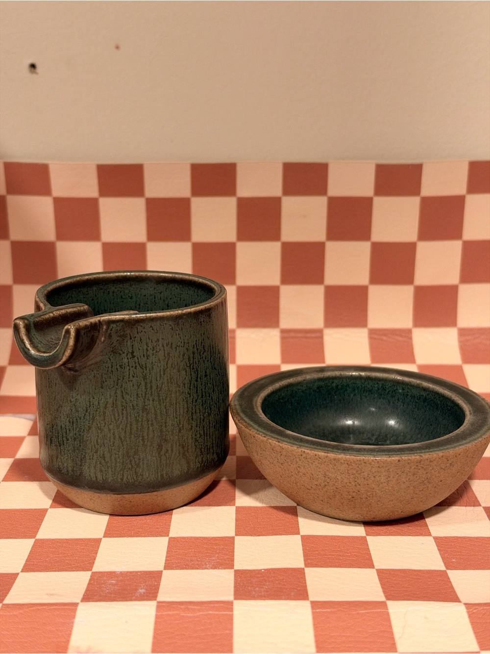 Ceramic Green Glazed ashtray and Bowl Set